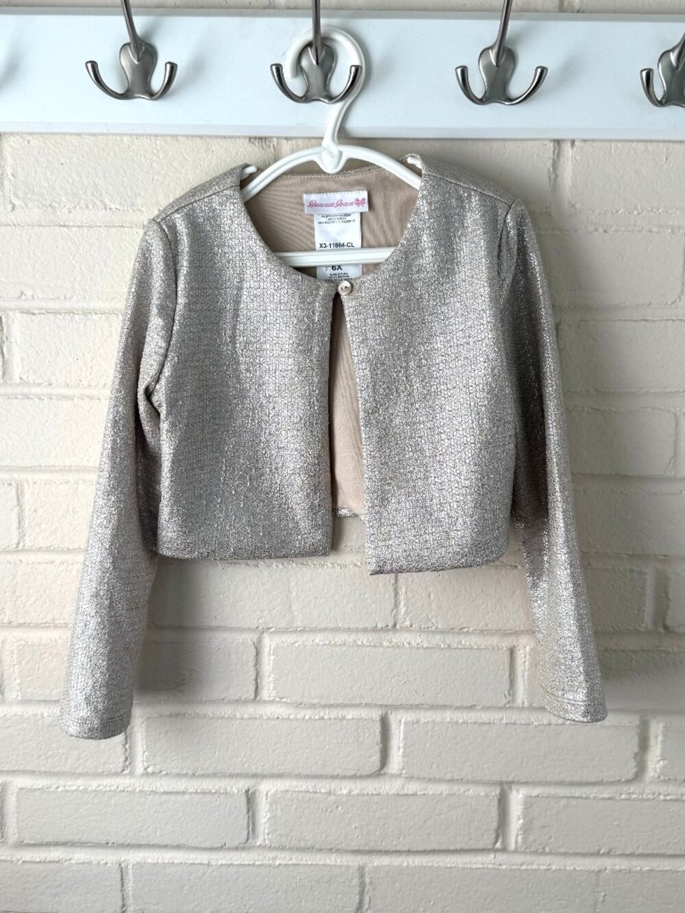 Bonnie Jean | Girls Metallic Silver Cropped Bolero Cardigan | Size 6X